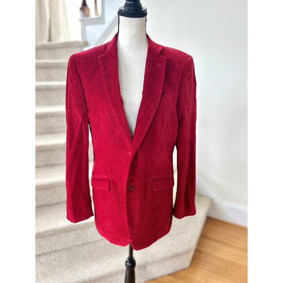 Madison Red Velvet Two Button Smoking Jacket Blazer 38R Holiday Christmas - Picture 1 of 9